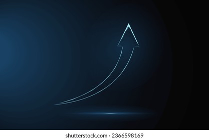 Business arrow up low poly wireframe. Return on the investment chart increases. target on blue dark background. Vision for sustained financial growth. Vector illustration fantastic digital.