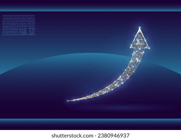 Business arrow up low poly wireframe. Return on the investment chart increases. target on blue dark background. Vision for sustained financial growth. Vector illustration fantastic digital.