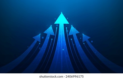 business arrow up process increase to success on blue background. Economic growth trend arrow digital technology. vector illustration technology.