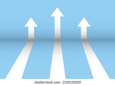 Fondo de destino de flecha de negocio. Concepto de dirección al éxito. Símbolo de la visión de crecimiento de las finanzas. Las flechas blancas se estiran sobre fondo azul. Gráfico de aumento de beneficios. Rentabilidad del vector de inversión.