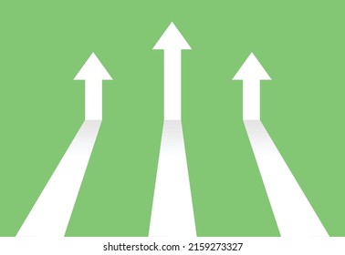 Business arrow target background. Direction concept to success. Finance growth vision  symbol. White arrows stretching rising up on pastel green backdrop. Profit increase chart. Return on investment.