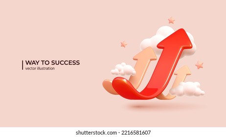 Business Arrow Target Direction - 3D Concept to Success. Realistic 3d design of Way to Success Cover Poster, Persentation, Social Media Poster. in cartoon minimal style. - Shutterstock ID 2216581607