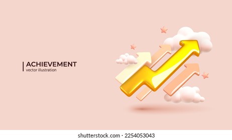 Business Arrow Target Direction - 3D Concept to Success. Realistic 3d design of Way to Success Cover Poster, Persentation, Social Media Poster. in cartoon minimal style.