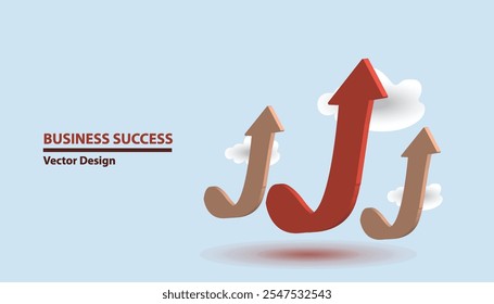 Business Arrow Target Direction - 3D Concept to Success. Realistic 3d design of Way to Success Cover Poster, Presentations vector illustration design background