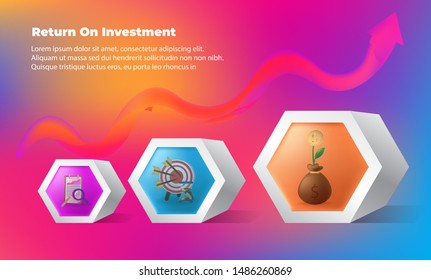 business arrow target direction concept to success. Return on investment ROI. Applicable for promotion , cover poster, infographic,  landing page, ui, ux, persentation,  baner, social media posted.