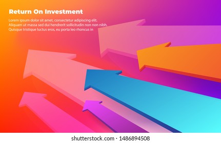 business arrow target direction concept to success. Return on investment ROI. Applicable for promotion , cover poster, infographic,  landing page, ui, ux, persentation,  baner, social media posted.