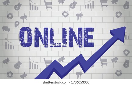 Business Arrow Target Direction Concept Online, Business Concept  Drawn on White Wall Grow Your Business,3D.