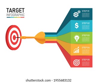 business arrow to target infographic. 5 step to success. can be used for process, presentations, layout, banner,infographic. vector illustration in flat style modern design.