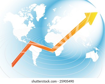 Business arrow with world map