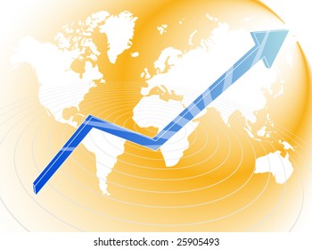 Business arrow with world map