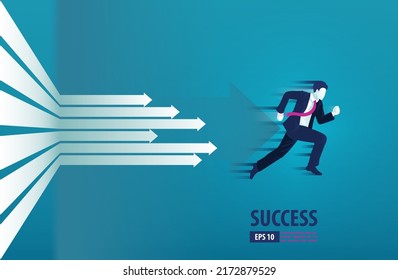 Business arrows concept with businessman running to success. acceleration for gain a profit sales. background vector illustration