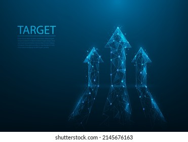 Business arrows grow up low poly wireframe. return on the investment chart increases. target on blue dark background. vector illustration fantastic digital. vision for sustained financial growth.