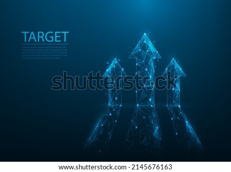 Business arrows grow up low poly wireframe. return on the investment chart increases. target on blue dark background. vector illustration fantastic digital. vision for sustained financial growth.