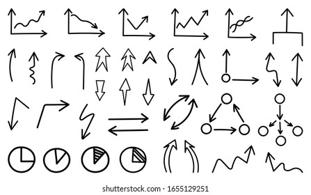 Business-Pfeile handgezeichnete Vektorillustration-Sammlung, Business-Icon-Set. Pfeilzeichen.