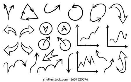 Flechas de negocio colección vectorial dibujada a mano, conjunto de iconos de Business. Signo de flecha.