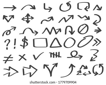 Flechas de negocio colección vectorial dibujada a mano, conjunto de iconos de Business. Signo de flecha. vector de flechas de garabato
