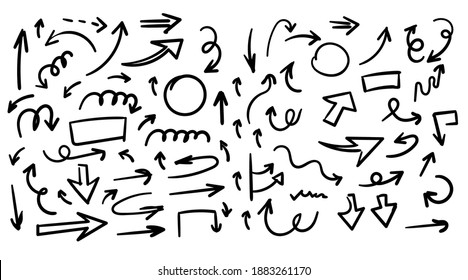Geschäftspfeile handgezeichnete Vektorgrafik-Sammlung, Business-Icon-Set. Pfeilzeichen.
