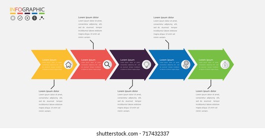 Business Arrows Infographic Template With 5 Steps, Options Or Processes. Vector Illustration.