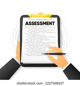 Business assessment on Black Clipboard isolated on background. Planning and organization of work. Vector illustration.