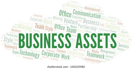 Business Assets word cloud. Collage made with text only.