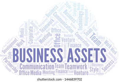 Business Assets word cloud. Collage made with text only.
