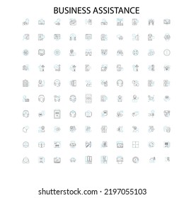 business assistance icons, signs, outline symbols, concept linear illustration line collection
