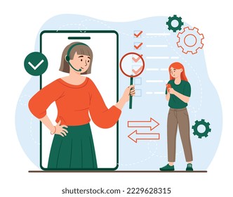 Business assistant concept. Knowledge and information, analytics and consultation, assistant. Teamwork and partnerships, increase revenues and reduce costs concept. Cartoon flat vector illustration