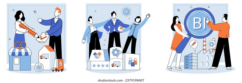 Business Association. Vector illustration. Companies operate within legal frameworks to conduct business activities Organizations promote cooperation and coordination among their members Agreements