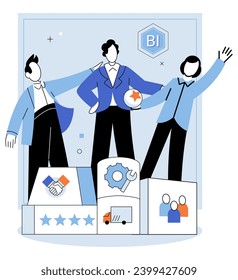 Business Association. Vector illustration. Leadership skills are essential for guiding teams and driving business success Meetings provide platform for collaboration and decision making in business