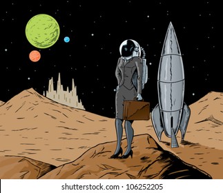 Business Astronaut. With Vector, woman is on a separate layer and can be easily removed