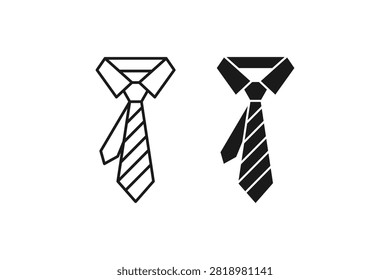 Business Attire Necktie and Formal Collared Shirt Line Art and Silhouette Icon Set