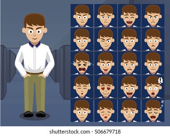 Business Attractive Man Cartoon Emotion faces Vector Illustration