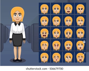 Business Attractive Woman Cartoon Emotion faces Vector Illustration