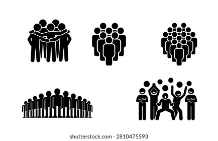 Business audience delegation assembly crowd shapes matrix, black line look corporate company staff organization chart, universal societal community structure vector assets bundle