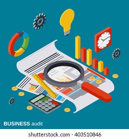 Business audit, analytics, report, financial statistic flat isometric vector concept illustration