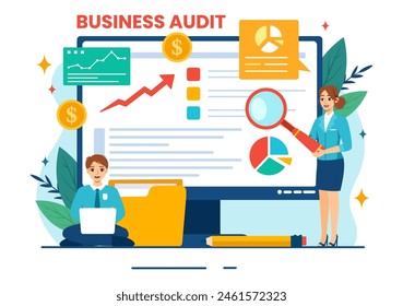 Business Audit Documents Vector Illustration with Charts, Accounting, Calculations and Financial Report Analytics in Flat Cartoon Background