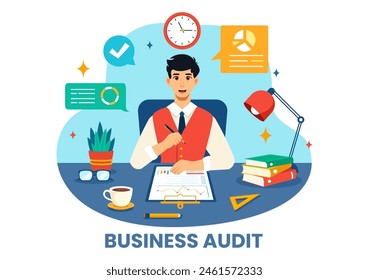 Business Audit Documents Vector Illustration with Charts, Accounting, Calculations and Financial Report Analytics in Flat Cartoon Background
