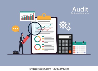 Business audit, financial report data analysis, analytics accounting concept with charts and diagrams