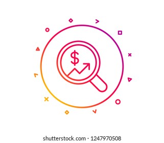Business Audit or Statistics line icon. Analytics with charts symbol. Search Magnifier sign. Gradient pattern line button. Currency audit icon design. Geometric shapes. Vector