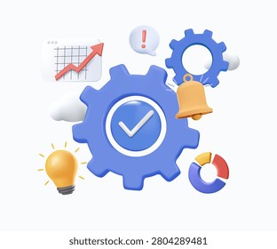 Business automation 3D vector concept featuring workflow optimization, process management and digital technology. Perfect for enterprise systems, productivity, analytics, consulting and innovation