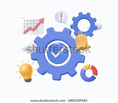 Business automation 3D vector concept featuring workflow optimization, process management and digital technology. Perfect for enterprise systems, productivity, analytics, consulting and innovation