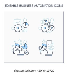 Business automation line icons set. Increased efficiency, favorite job, open collaboration, greater productivity. Business optimization concept.Isolated vector illustration.Editable stroke