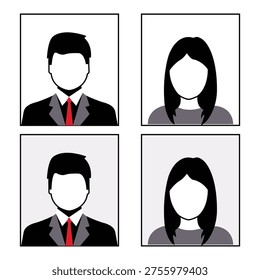 Business avatar icon set featuring professional male and female profiles in suits for corporate identity and office user vector illustration.