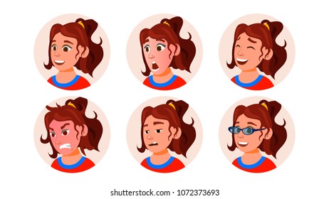 Business Avatar Woman Vector. Round Portrait. Circle Pictogram. Expressive Picture. Flat Cartoon Character Illustration