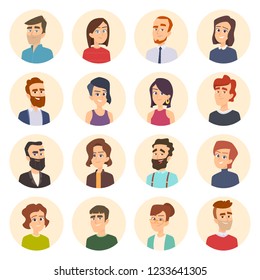 Business avatars. Colored web pictures of male and females office managers vector portraits in cartoon style