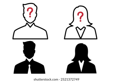 Business avatars set with males and females businesspeople silhouettes isolated vector illustration.Unknown person with a hidden, closed and masked face is an anonymous character. 