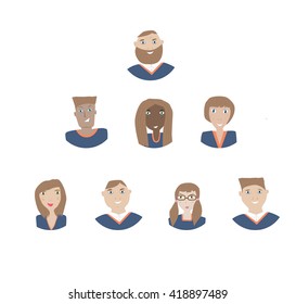 Business avatars set. Man and woman faces. Vector illustration for website. 