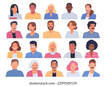 Business avatars. A set of portraits of men and women of different ages and nationalities. Vector illustration in flat style