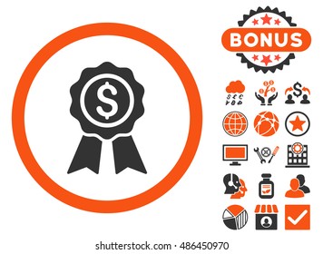 Business Award icon with bonus elements. Vector illustration style is flat iconic bicolor symbols, orange and gray colors, white background.