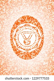 business award icon inside abstract orange mosaic emblem with background